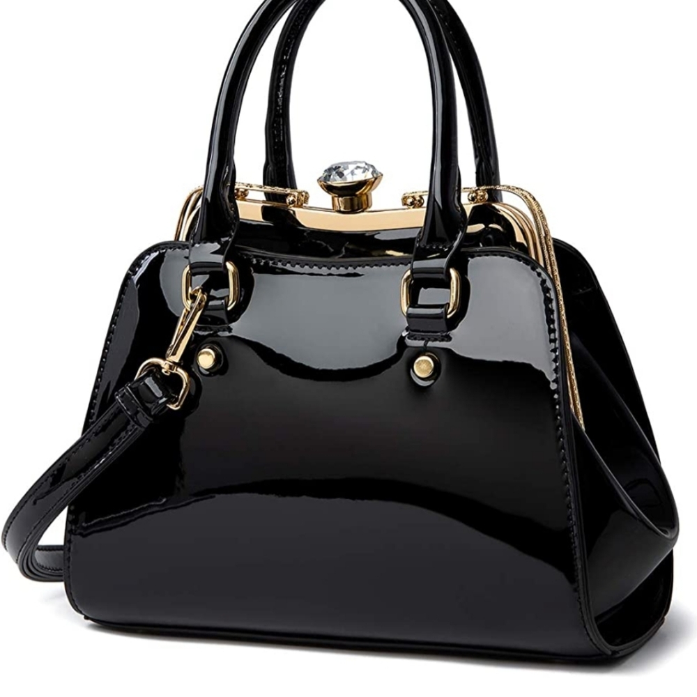 Leather handbag shiny patent leather shoulder bag - Picture 3 of 16